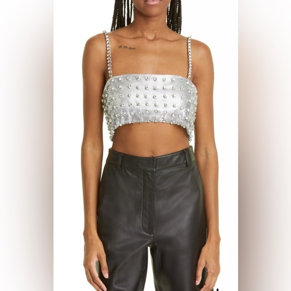 Retrofete Kauren cropped embellished chainmail camisole in silver NWT - Picture 3 of 9